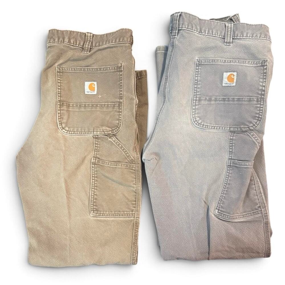 Lot of 2 Carhartt Relaxed Fit Work Pants Men’s 38x34 Brown Gray Carpenter